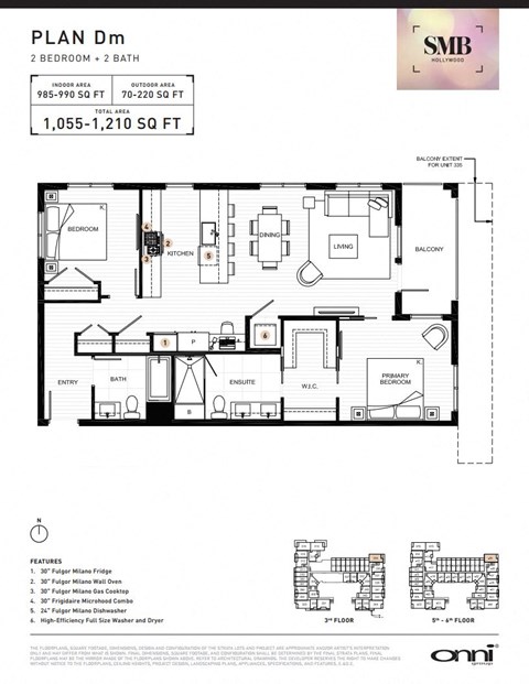 Floor plan for 2 beds, 2 baths, 985 sqft